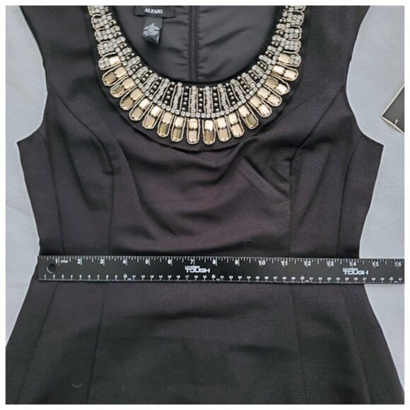 NWT Black Knee-Length Sleeveless A-Line Jeweled Bib Neckline Alfani Dress Size 2 - Picture 7 of 9